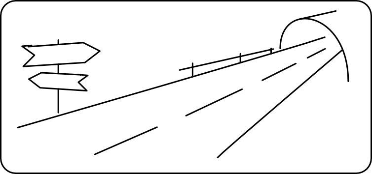 Zeichnung Weg mit Markierungen und Wegweisern 