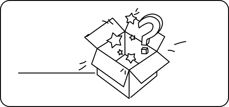 Zeichnung Box mit Sternen und Fragezeichen